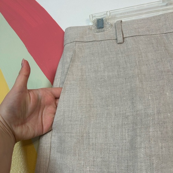 J. Crew 100% Linen Pants Wide Leg Cropped Herringbone Pattern Oatmeal Size 12 - Picture 3 of 7